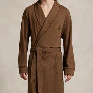 NWT Polo Ralph Lauren Men's Jacquard-Knit Herringbone Robe, Branch Brown